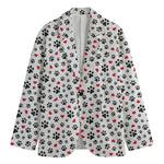 Black Paw And Heart Pattern Print Men's Cotton Blazer