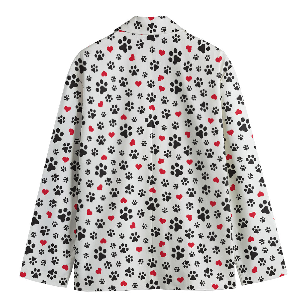 Black Paw And Heart Pattern Print Men's Cotton Blazer