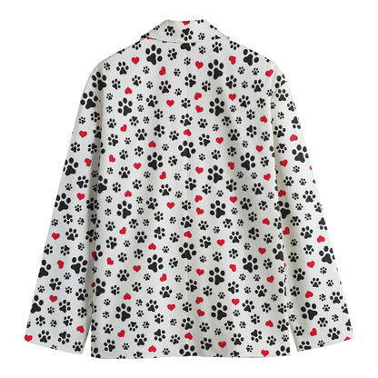 Black Paw And Heart Pattern Print Men's Cotton Blazer