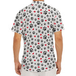 Black Paw And Heart Pattern Print Men's Deep V-Neck Shirt