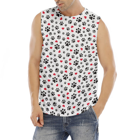 Black Paw And Heart Pattern Print Men's Fitness Tank Top