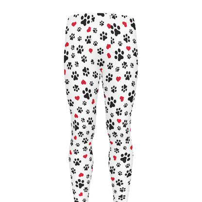 Black Paw And Heart Pattern Print Men's leggings