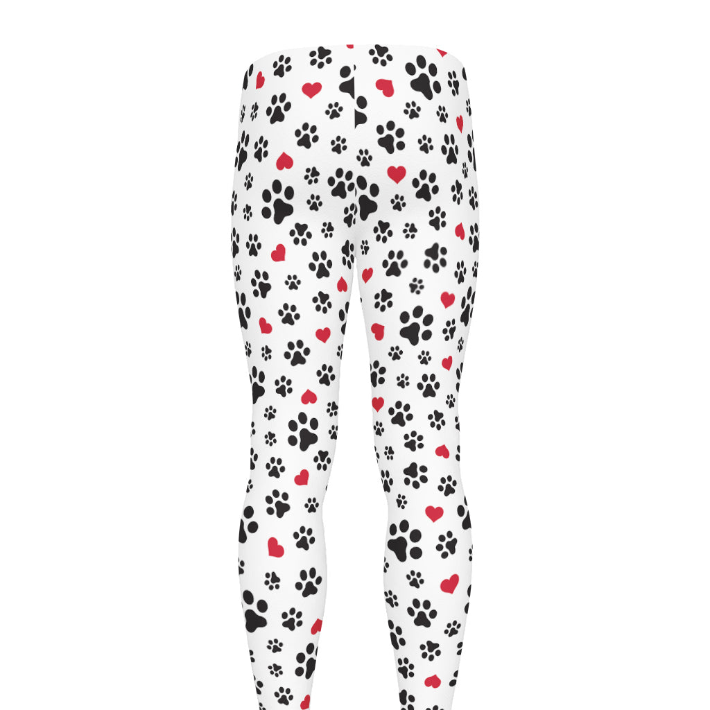 Black Paw And Heart Pattern Print Men's leggings