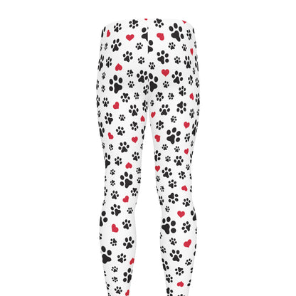 Black Paw And Heart Pattern Print Men's leggings
