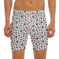 Black Paw And Heart Pattern Print Men's Long Boxer Briefs