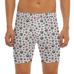 Black Paw And Heart Pattern Print Men's Long Boxer Briefs