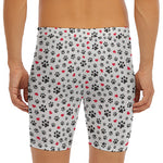 Black Paw And Heart Pattern Print Men's Long Boxer Briefs