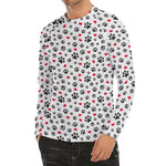 Black Paw And Heart Pattern Print Men's Long Sleeve Rash Guard