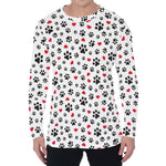 Black Paw And Heart Pattern Print Men's Long Sleeve T-Shirt