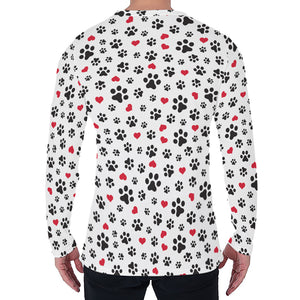 Black Paw And Heart Pattern Print Men's Long Sleeve T-Shirt