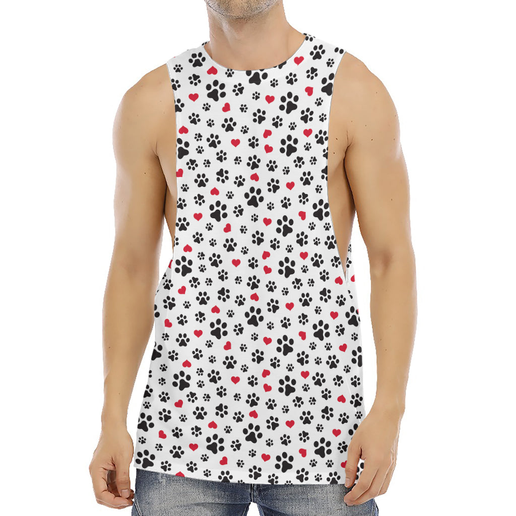 Black Paw And Heart Pattern Print Men's Muscle Tank Top