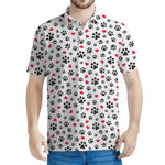 Black Paw And Heart Pattern Print Men's Polo Shirt