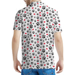 Black Paw And Heart Pattern Print Men's Polo Shirt