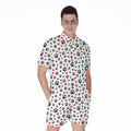 Black Paw And Heart Pattern Print Men's Romper
