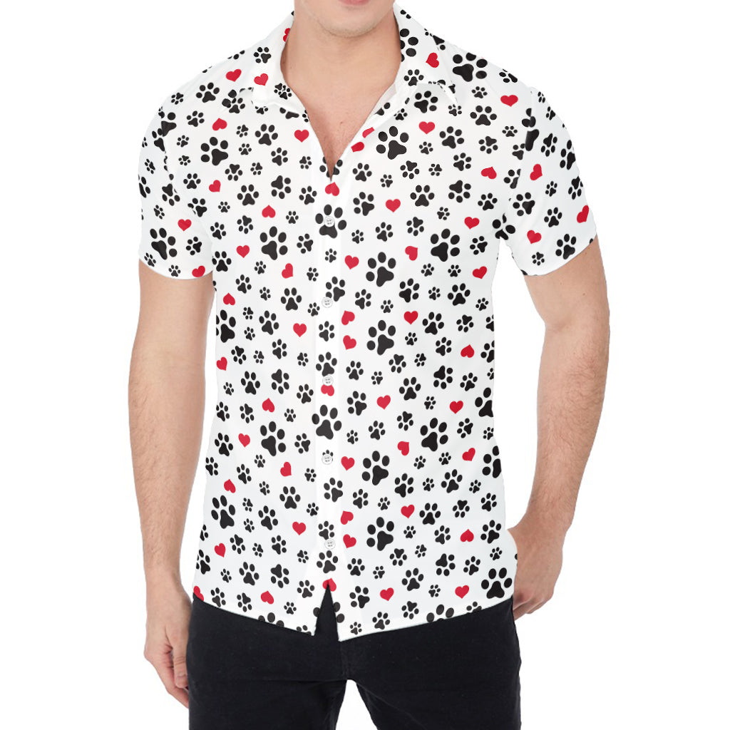 Black Paw And Heart Pattern Print Men's Shirt
