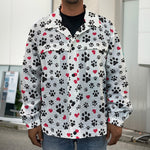 Black Paw And Heart Pattern Print Men's Shirt Jacket