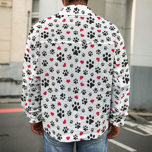 Black Paw And Heart Pattern Print Men's Shirt Jacket