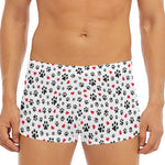 Black Paw And Heart Pattern Print Men's Short Boxer Briefs