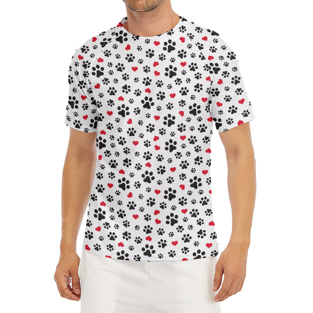 Black Paw And Heart Pattern Print Men's Short Sleeve Rash Guard