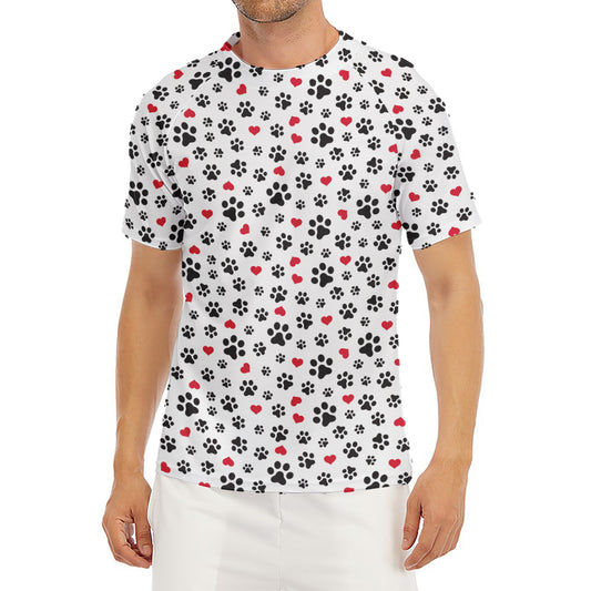 Black Paw And Heart Pattern Print Men's Short Sleeve Rash Guard
