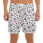 Black Paw And Heart Pattern Print Men's Split Running Shorts