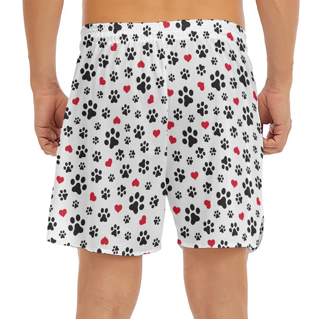 Black Paw And Heart Pattern Print Men's Split Running Shorts