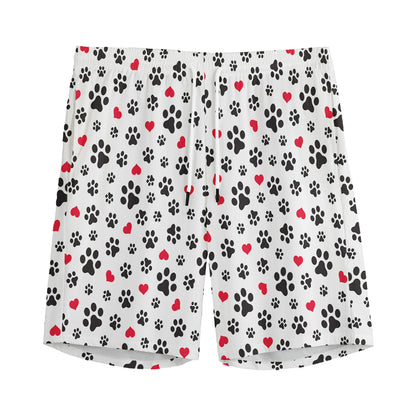 Black Paw And Heart Pattern Print Men's Sports Shorts