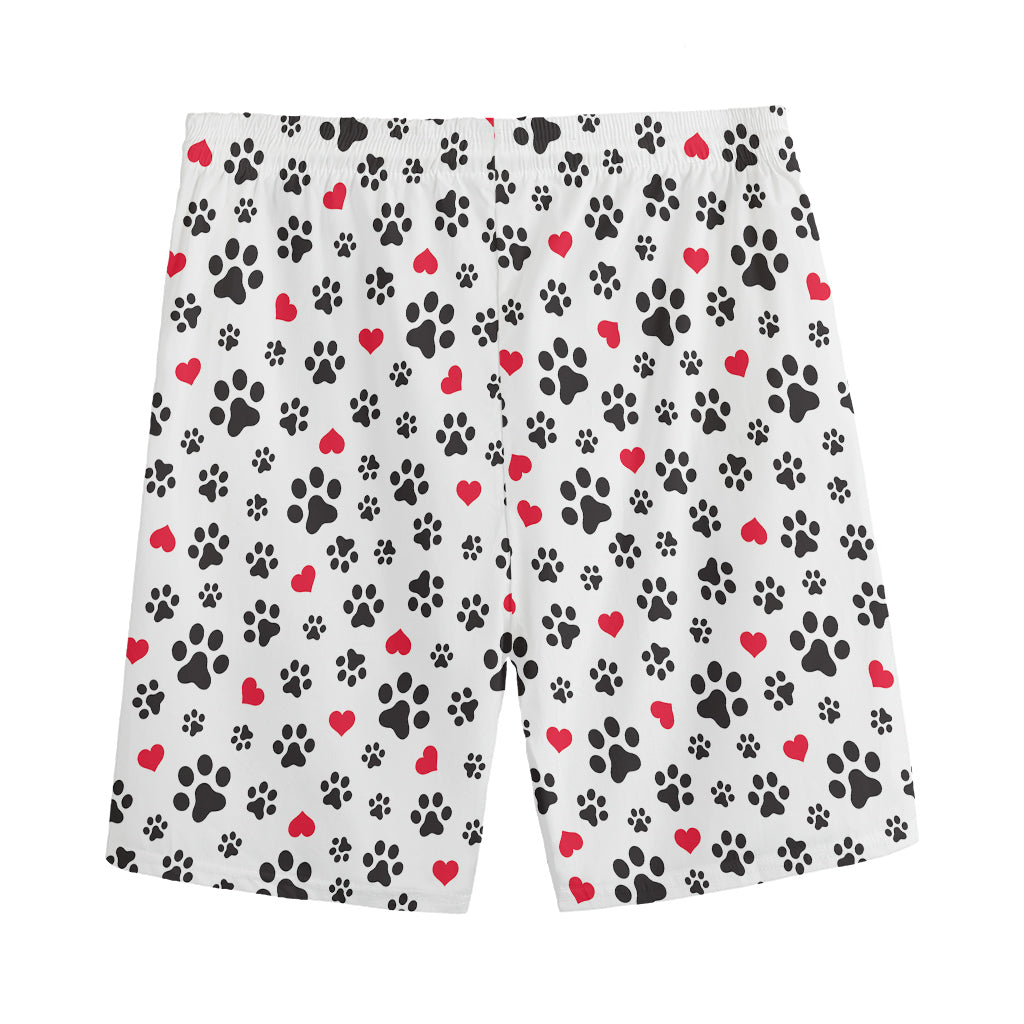 Black Paw And Heart Pattern Print Men's Sports Shorts