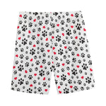 Black Paw And Heart Pattern Print Men's Sports Shorts
