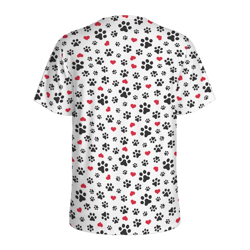 Black Paw And Heart Pattern Print Men's Sports T-Shirt