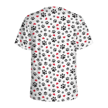 Black Paw And Heart Pattern Print Men's Sports T-Shirt
