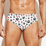 Black Paw And Heart Pattern Print Men's Swim Briefs