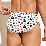 Black Paw And Heart Pattern Print Men's Swim Briefs