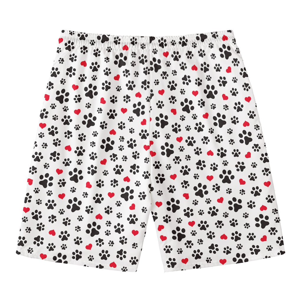 Black Paw And Heart Pattern Print Men's Swim Trunks