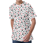 Black Paw And Heart Pattern Print Men's Velvet T-Shirt