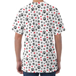 Black Paw And Heart Pattern Print Men's Velvet T-Shirt