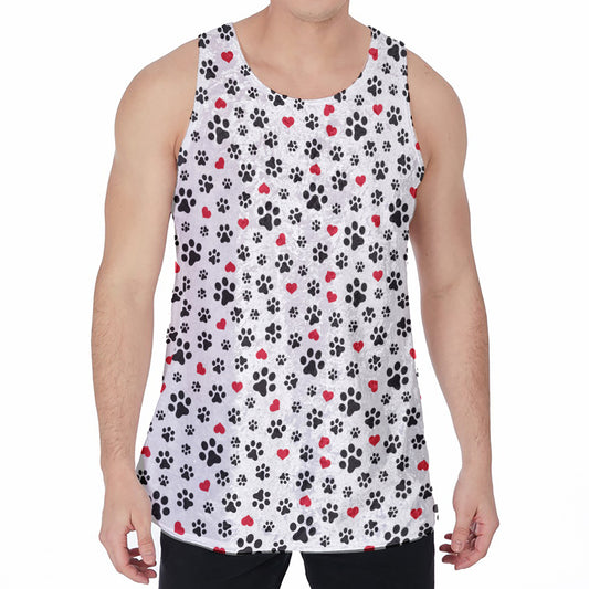 Black Paw And Heart Pattern Print Men's Velvet Tank Top