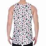 Black Paw And Heart Pattern Print Men's Velvet Tank Top