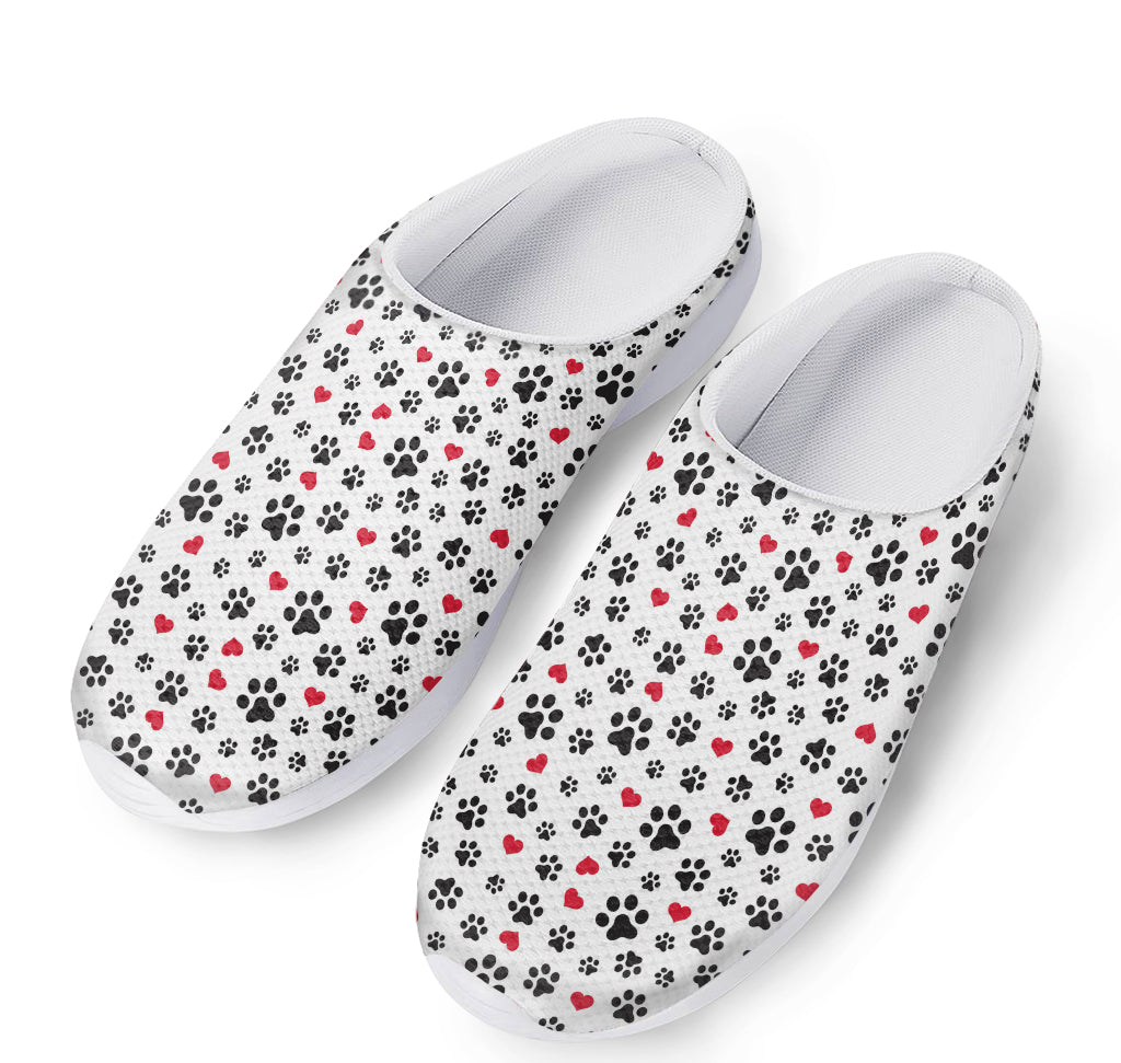 Black Paw And Heart Pattern Print Mesh Casual Shoes