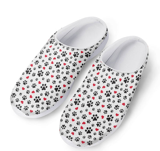 Black Paw And Heart Pattern Print Mesh Casual Shoes