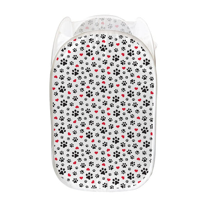 Black Paw And Heart Pattern Print Mesh Laundry Hamper