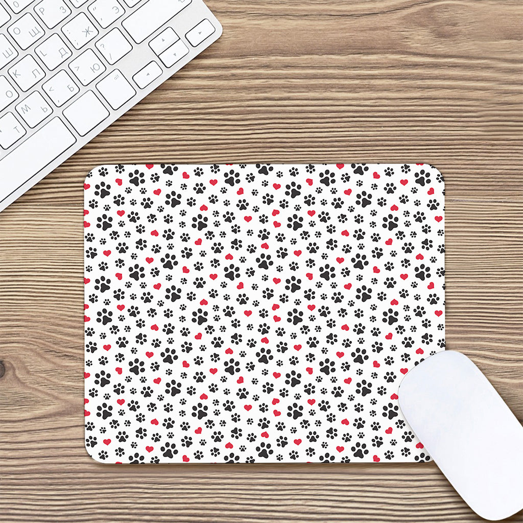 Black Paw And Heart Pattern Print Mouse Pad