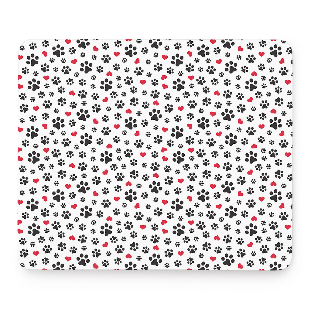 Black Paw And Heart Pattern Print Mouse Pad
