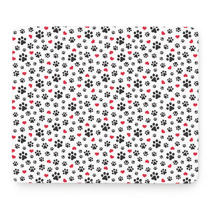 Black Paw And Heart Pattern Print Mouse Pad