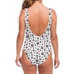 Black Paw And Heart Pattern Print One Piece Swimsuit