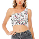 Black Paw And Heart Pattern Print One Shoulder Crop Top