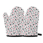 Black Paw And Heart Pattern Print Oven Mitts