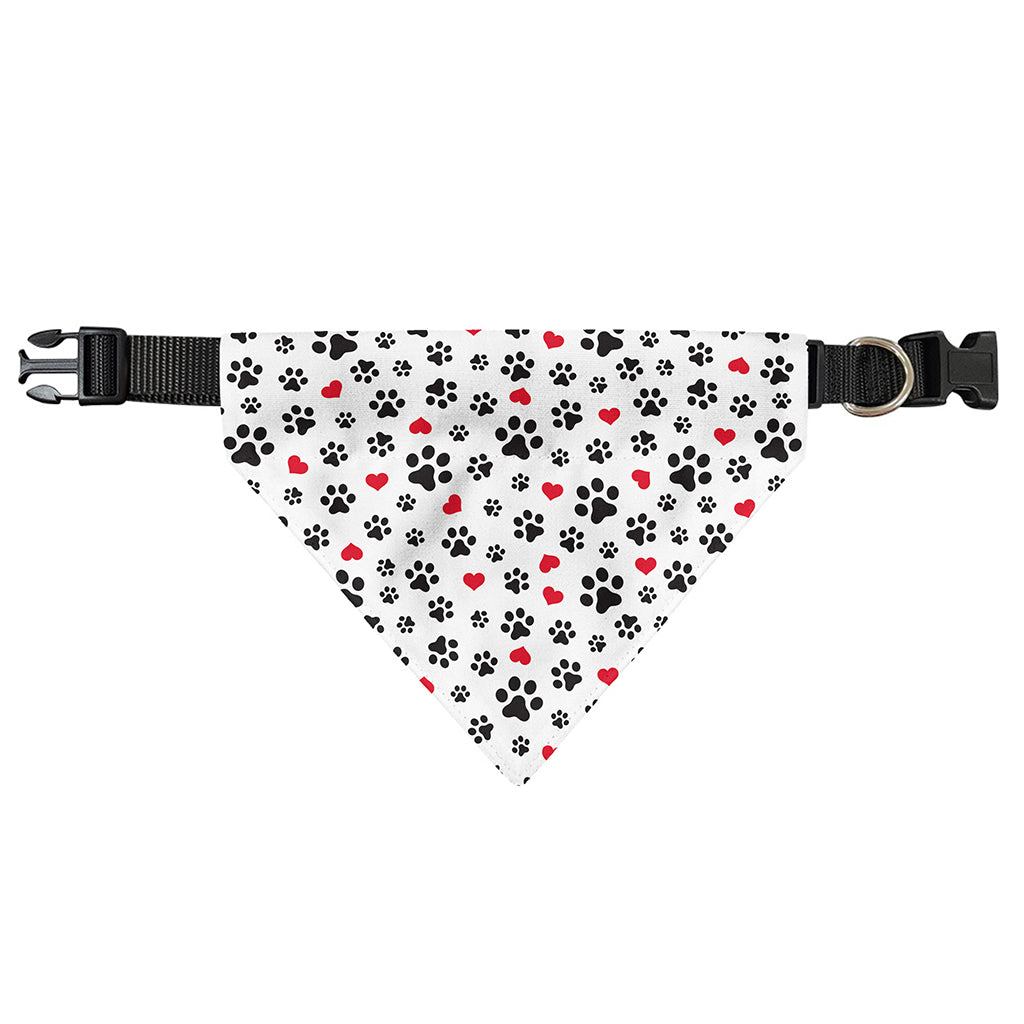 Black Paw And Heart Pattern Print Over The Collar Dog Bandana