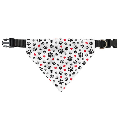 Black Paw And Heart Pattern Print Over The Collar Dog Bandana