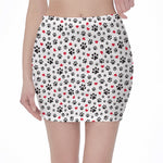 Black Paw And Heart Pattern Print Pencil Mini Skirt